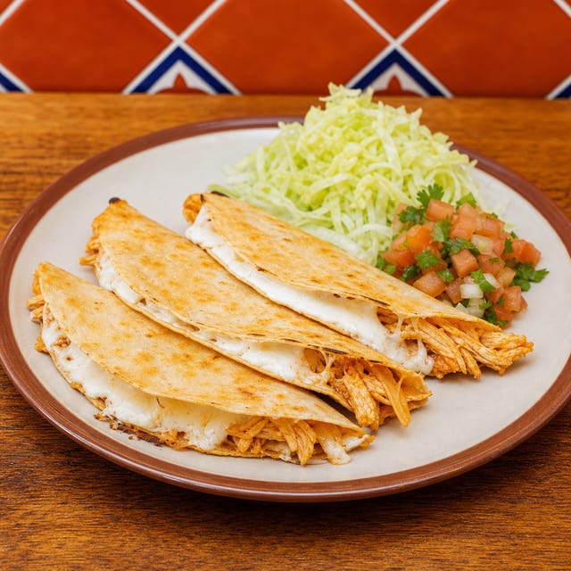 Tinga de Pollo (Shredded Spicy Chicken Breast) Quesadilla.