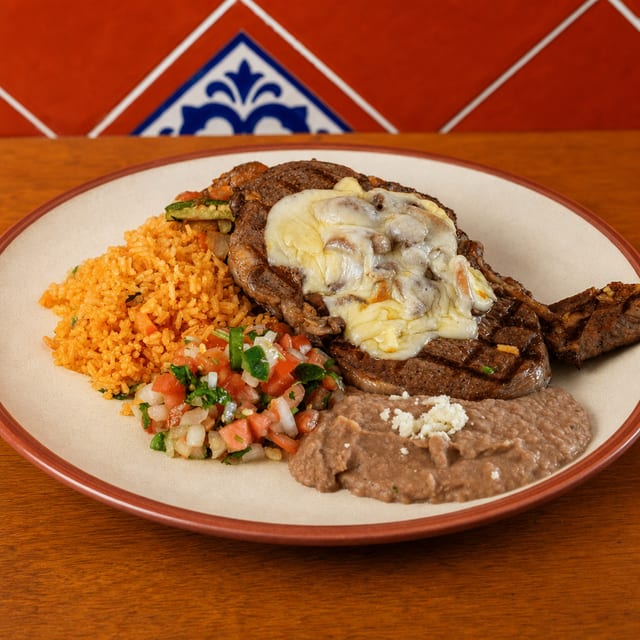 Bistec Xochiimilco (Ribeye Steak Xochimilco Style).