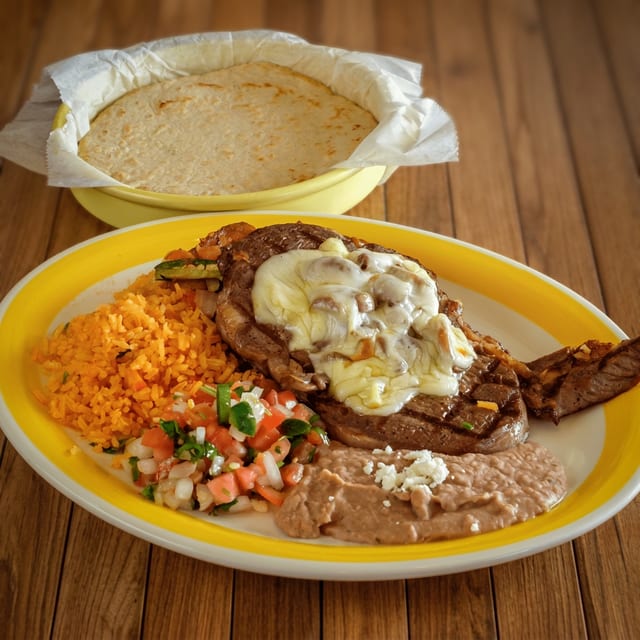 Bistec Xochiimilco (Ribeye Steak Xochimilco Style).